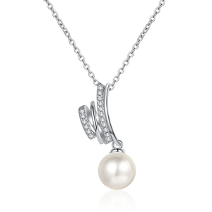 Elegant S925 sterling silver pearl necklace with a spiral diamond-encrusted pendant