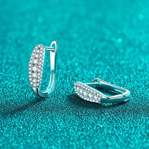 S925 sterling silver U-shaped hoop earrings with three rows of sparkling moissanite