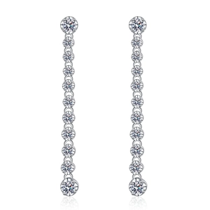 Elegant S925 sterling silver long fringe earrings with multiple sparkling moissanite stones