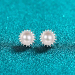 S925 Sterling Silver Moissanite Freshwater Pearl Stud Earrings Sunflower Halo Earrings Elegant Jewelry For Women Gift