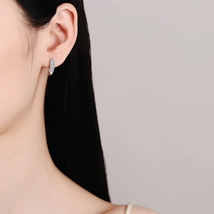 S925 sterling silver minimalist huggie earrings with white moissanite pavé stones