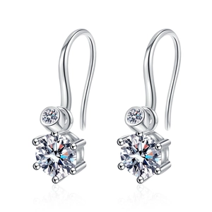 Elegant S925 sterling silver drop earrings with sparkling moissanite stones on white background