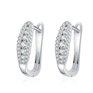 Elegant S925 sterling silver U-shaped hoop earrings with three rows of pavé moissanite stones