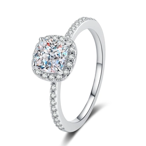 Elegant S925 sterling silver ring with cushion cut moissanite and halo diamond setting