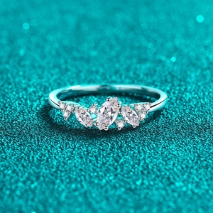 925 Sterling Silber Moissanit Ring Damen Marquise Cluster Welle Band Platin Überzogen Schmuck Valentinstag Geschenk