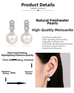 Macro detail of S925 sterling silver infinity earrings with moissanite and freshwater pearls