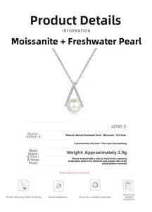 Details zur S925 Silberhalskette mit Moissanit und 8-9mm Süßwasserperle Anhänger