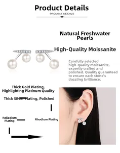 Detail of S925 silver cherry earrings with moissanite and natural freshwater pearls