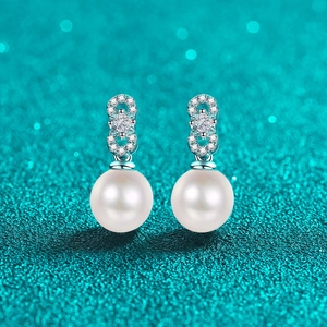 925 Sterling Silver Moissanite Freshwater Pearl Stud Earrings For Women Infinity Symbol Infinity Drop Earrings Fashion Jewelry Gift