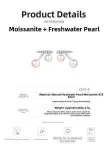 Macro shot of S925 sterling silver cherry earrings with freshwater pearls and moissanite
