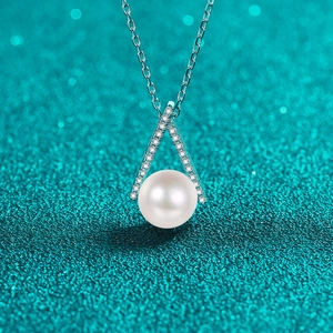 925 Sterlingsilber Moissanit Süßwasserperle Halskette Für Damen Invertiertes V Anhänger Einfacher Modeschmuck Schlüsselbeinkette