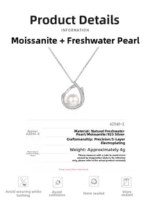 Détails du collier en argent 925 avec perle de culture 8-9mm et moissanite 0.09ct