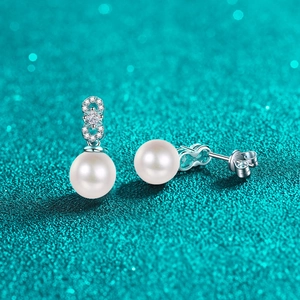 Elegant S925 sterling silver pearl stud earrings with infinity design and moissanite accents