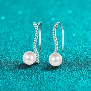 S925 Sterling Silver Moissanite Freshwater Pearl Wave Drop Earrings For Women Minimalist Pave Zirconia Wedding Party Elegant Jewelry