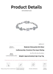 Détails du bracelet en argent S925 et moissanite avec poids et informations sur les carats
