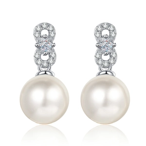 Luxurious S925 sterling silver pearl drop earrings with sparkling moissanite stones