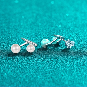 Elegant S925 sterling silver music note pearl earrings with sparkling diamond accents