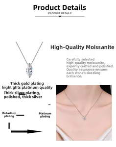 Macro detail of marquise cut moissanite pendant with premium silver rhodium plating