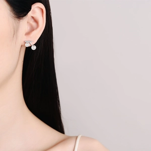 Elegant S925 sterling silver cherry pearl earrings with moissanite accents for women