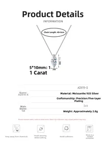 Detail view of 1ct marquise cut moissanite pendant on S925 silver chain necklace