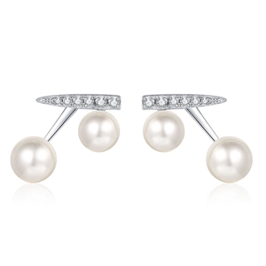 Elegant S925 silver cherry earrings with lustrous white pearls and sparkling moissanite