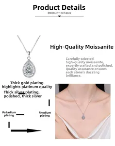 Detailed macro view of the pear-shaped Moissanite pendant with multi-layer plating finish