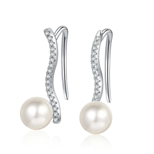 Elegant S925 sterling silver wave earrings with moissanite accents and white pearls