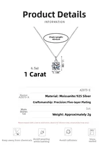 Spécifications de taille pour collier pendentif solitaire en Moissanite 1ct argent S925