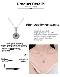 Détail d'un pendentif rond en moissanite avec placage multicouche en rhodium et argent