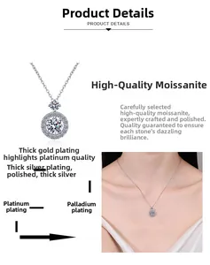 Diagramme détaillé du pendentif moissanite avec couches de placage au rhodium et au palladium