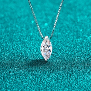 Marquise Cut Moissanite Zirconia Waterdrop Necklace 925 Sterling Silver Box Chain Elegant Pendant Jewelry For Women Gift