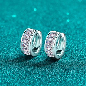 Baguette Cut Moissanite Huggie Earrings S925 Sterling Silver Rectangle Hoop Earrings For Women Minimalist Fashion Jewelry