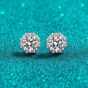 S925 Sterling Silver Octagon Halo Moissanite Stud Earrings For Women Geometric Zirconia Minimalist Fashion Jewelry Ear Studs
