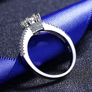 Elegant S925 sterling silver crown ring with six-prong setting and side diamonds