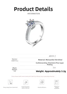 Macro detail of a 1ct Moissanite ring with S925 silver six-prong crown setting
