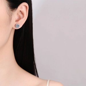 Elegant S925 sterling silver hexagonal halo stud earrings with brilliant moissanite stones