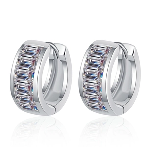 S925 sterling silver huggie earrings featuring vertical baguette-cut moissanite stones