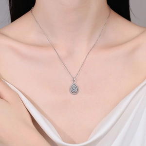 S925 silver pear-shaped moissanite necklace with double halo teardrop pendant