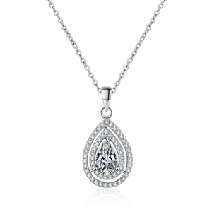 Elegant S925 silver pear-shaped moissanite necklace with a halo teardrop pendant design
