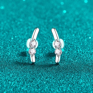 925 Sterling Silver Moissanite Stud Earrings Cute Rabbit Ear Small Arc Dainty Piercing Jewelry For Women Girly Accessories
