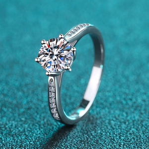 S925 Sterling Silver Six Prong Solitaire Moissanite Ring Women Round Zirconia Minimalist Adjustable Finger Ring Jewelry