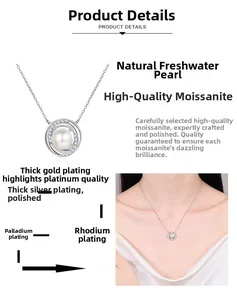 Detail of Moissanite and pearl pendant showing multi-layer plating process and craftsmanship