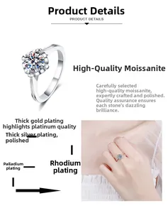 Detailed macro view of S925 silver moissanite ring with multi-layer plating and heart prongs