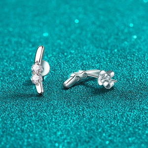 Elegant S925 sterling silver bunny ear stud earrings with sparkling round moissanite stones
