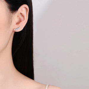 Elegant S925 sterling silver rabbit ear moissanite studs with double sparkling stones