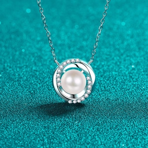 925 Sterling Silver Artificial Pearl Pendant Necklace Elegant Moissanite Whirlpool Design Jewelry For Women Daily Dating Gift