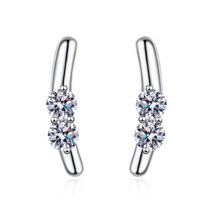 Elegant S925 sterling silver curved stud earrings featuring dual moissanite accents