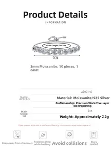 Détail du bracelet en argent 925 avec moissanite en forme de cœur et ses paramètres