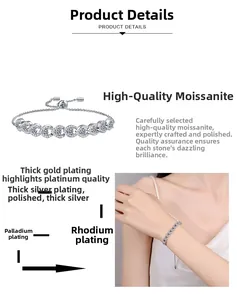 Détail macro du bracelet cœur en argent 925 avec moissanite et fermoir coulissant réglable
