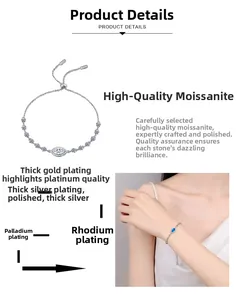 Detail of adjustable S925 silver bracelet with marquise moissanite and multilayer plating
